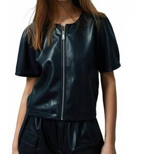NEW MELISSA NEPTON houston faux leather zip-up vest in black